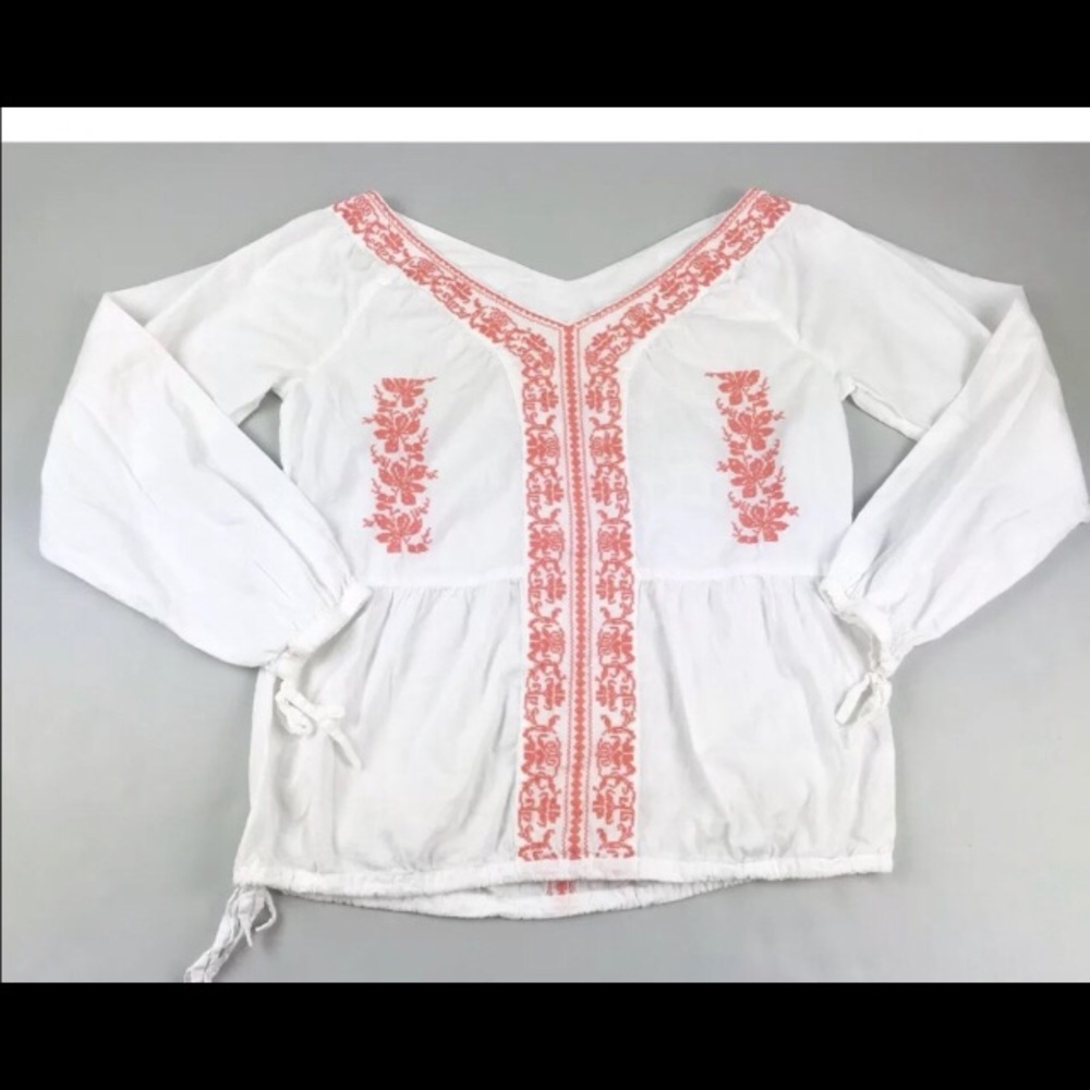 Sundance Embroidered V Neck Blouse SZ XS White